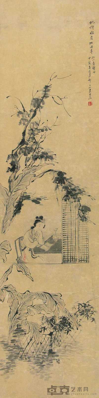 王素 甲寅(1854年)作 挑灯闲看牡丹亭 立轴 122×31cm